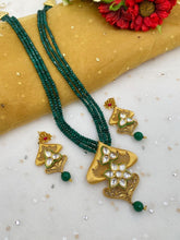 Traditional Antique Golden Pendant With Green Beads By Gehna Shop Antique Golden Necklace Sets